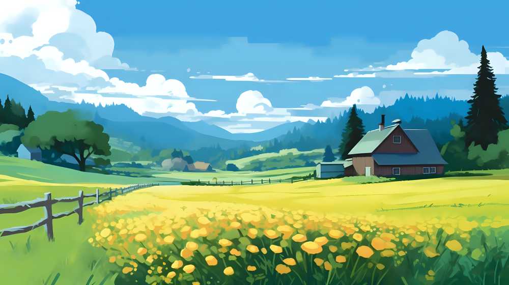 夏季插画田园风光1