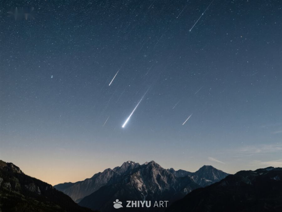 流星划过夜空，山峦静谧壮观 44