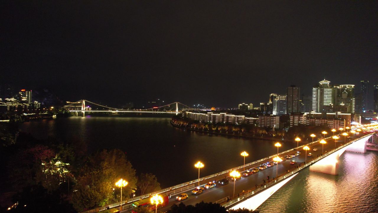 广西柳州柳江桥梁交通夜景灯光