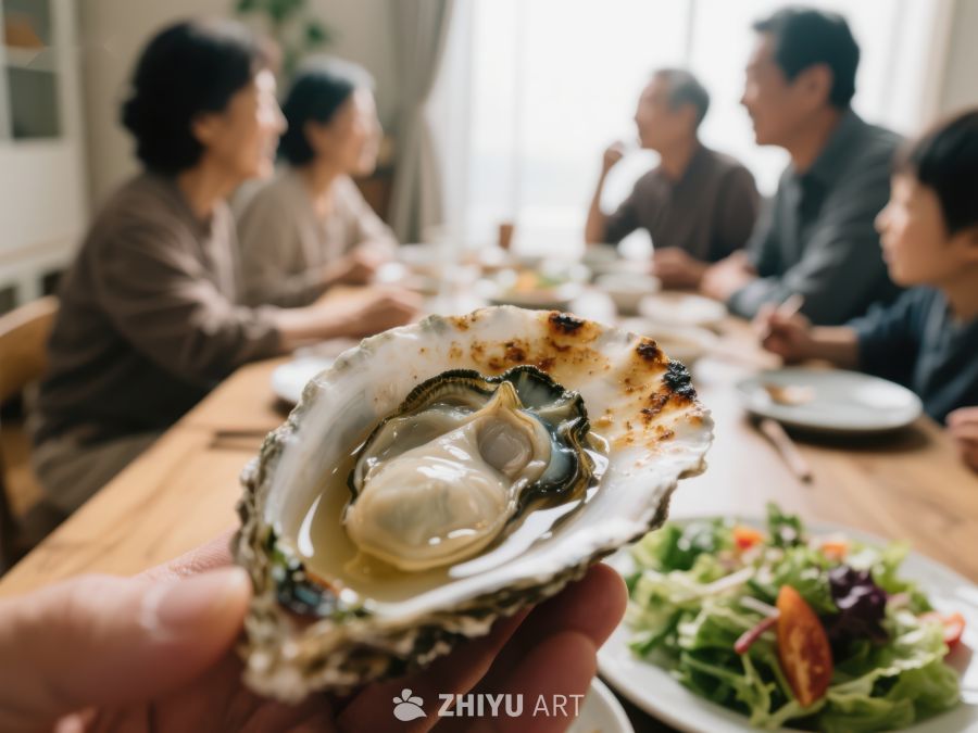 家庭聚餐，手持烤牡蛎 236