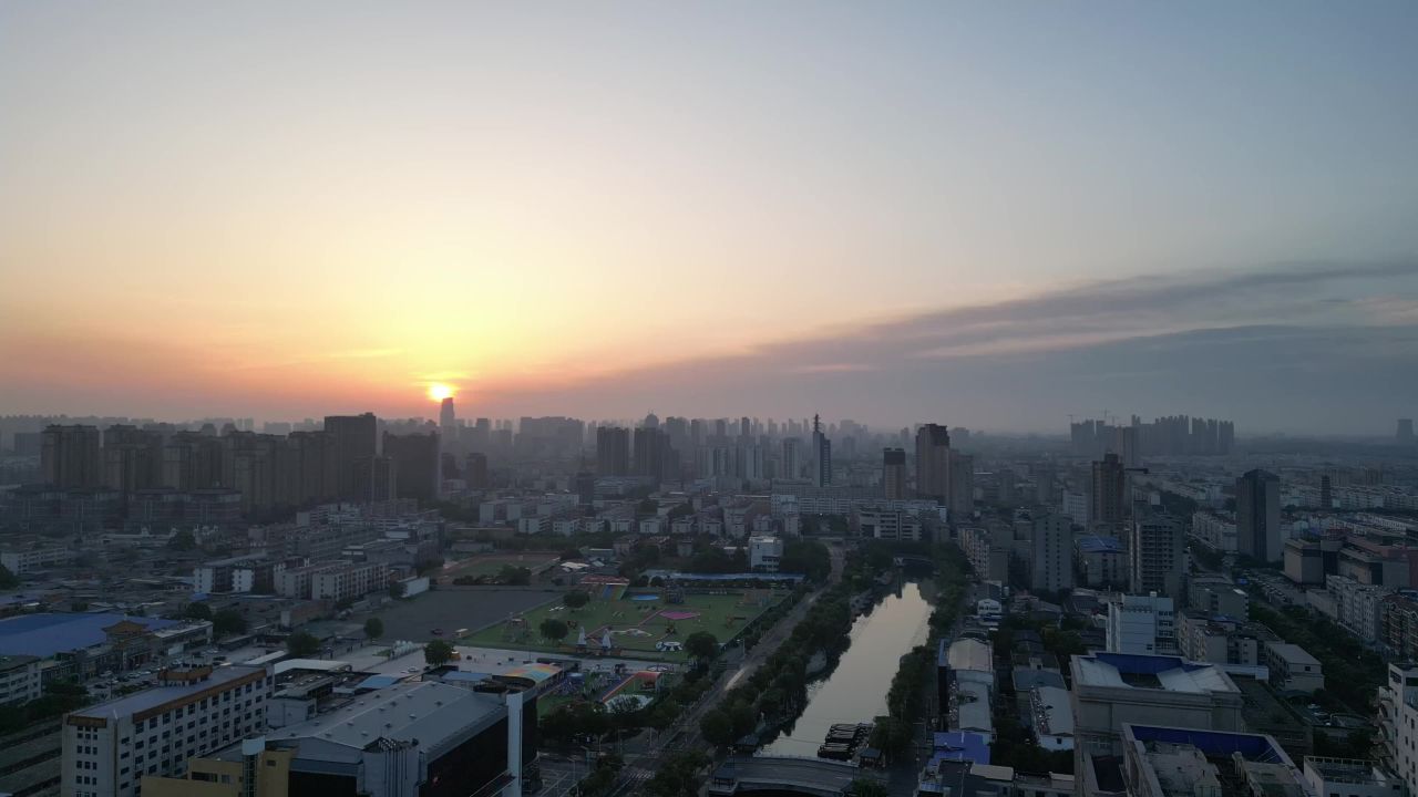 航拍许昌日出朝阳城市风光