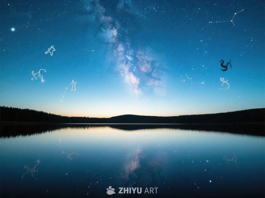 星空倒映湖面，星座点缀夜空 156