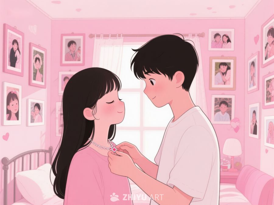 温馨瞬间：男孩为女孩佩戴饰品 768