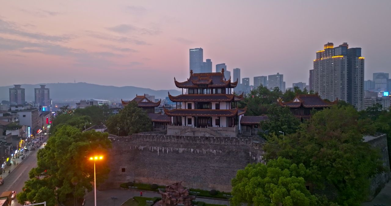 长沙天心阁傍晚晚霞城市风光航拍