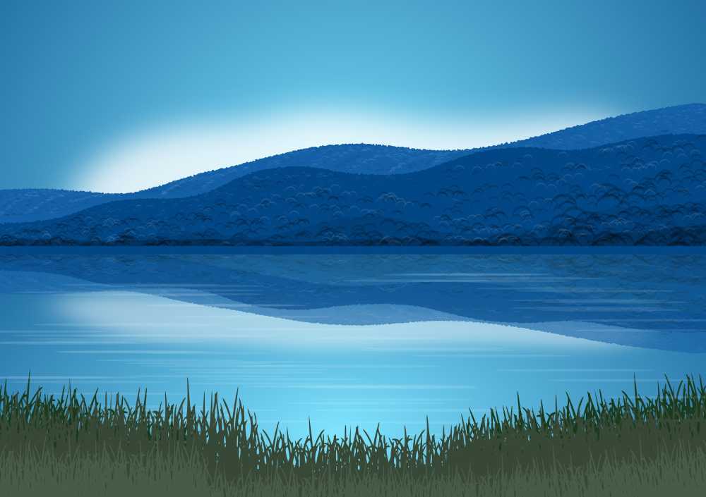 景观自然山天空蓝色湖水宁静田园风光上午神秘几点思考地平线