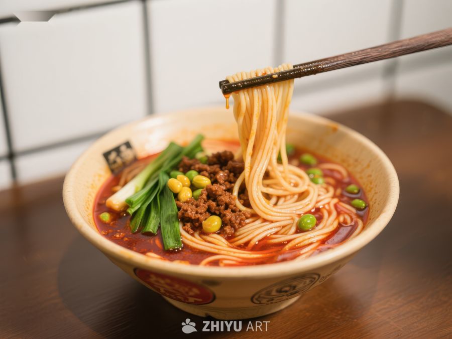 热辣面条配青葱与豆粒 870