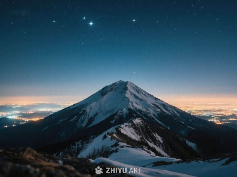夜幕下的雪山与星空 455