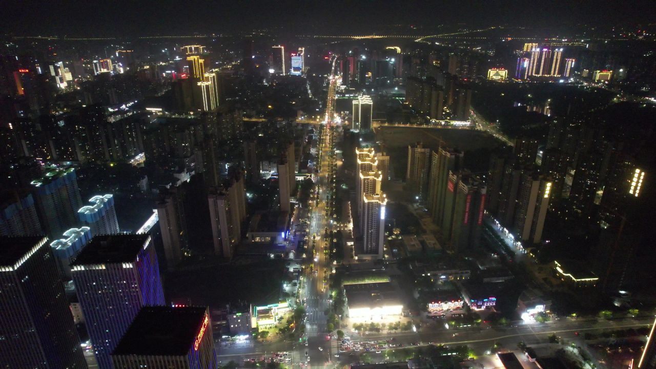 广东湛江城市夜景灯光交通航拍