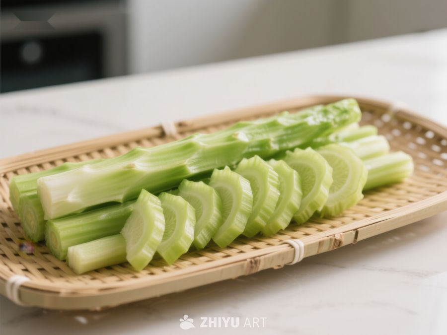 新鲜芹菜切片置于竹篮中 469