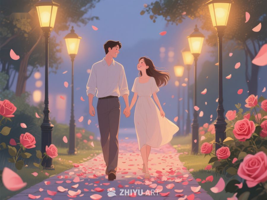 情侣漫步花径夜景 520