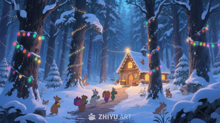冬夜森林中的温馨小屋 62