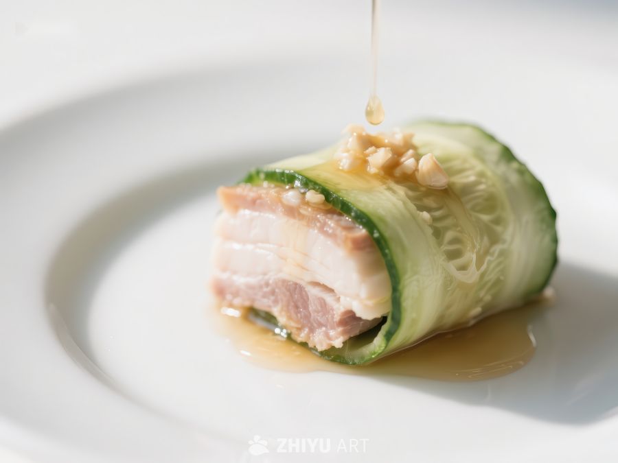 黄瓜卷肉配酱汁滴落 314
