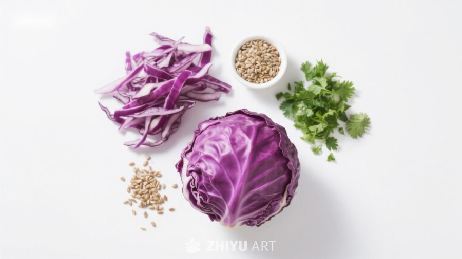 紫甘蓝与香菜等食材摆拍