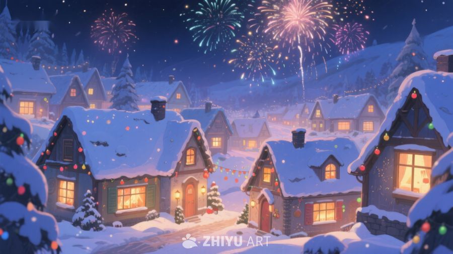雪夜小镇的烟花庆典 434