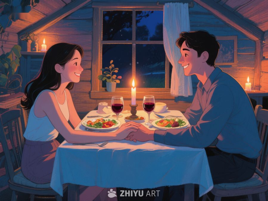 温馨烛光晚餐，情侣共度美好时光 914