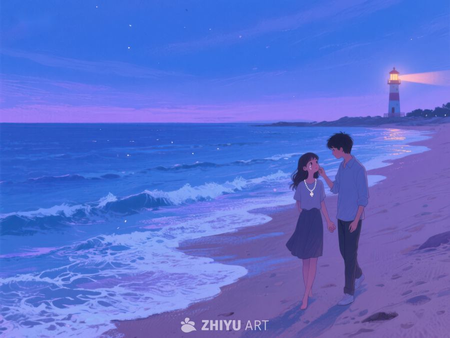 海边灯塔下的浪漫散步 190