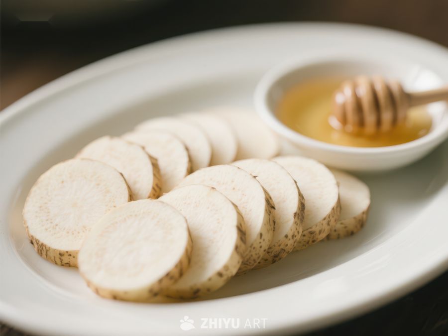 切片山药配蜂蜜，健康美味 335