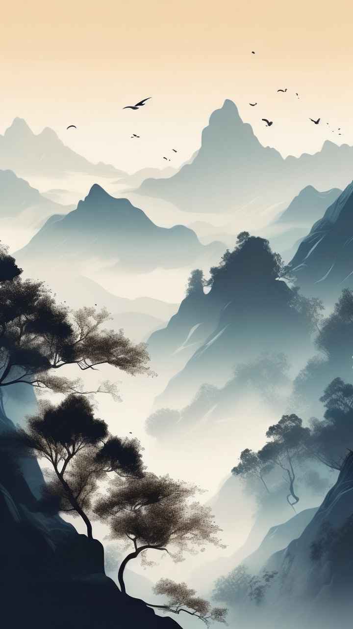 国风水彩画山水风景插画 53