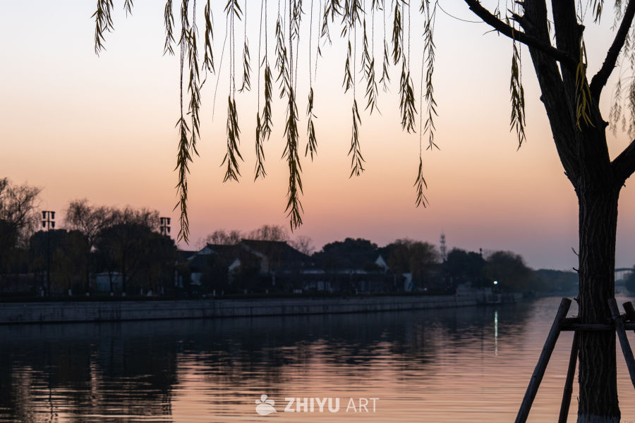 柳岸黄昏静谧景