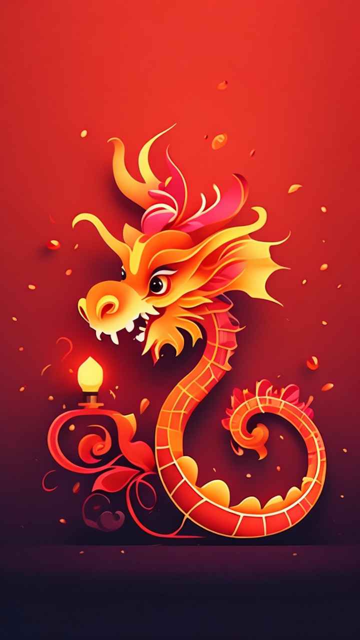 过年春节游龙灯简约插画 50