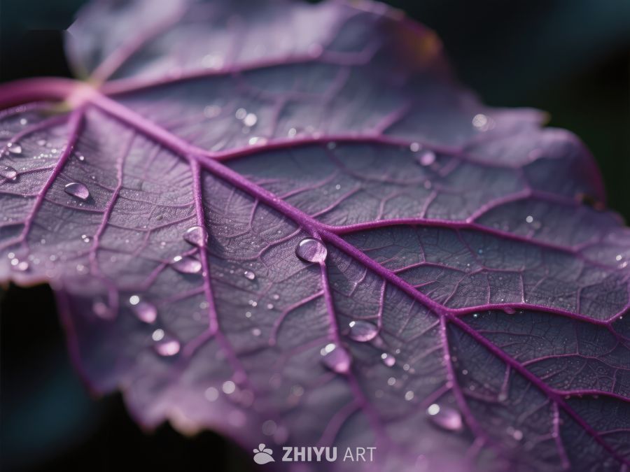 紫叶上的水珠特写 758