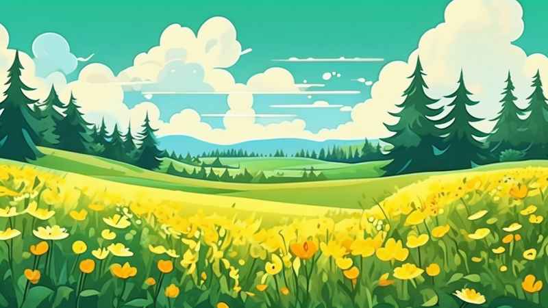 一幅草地的野花在地平线上 13