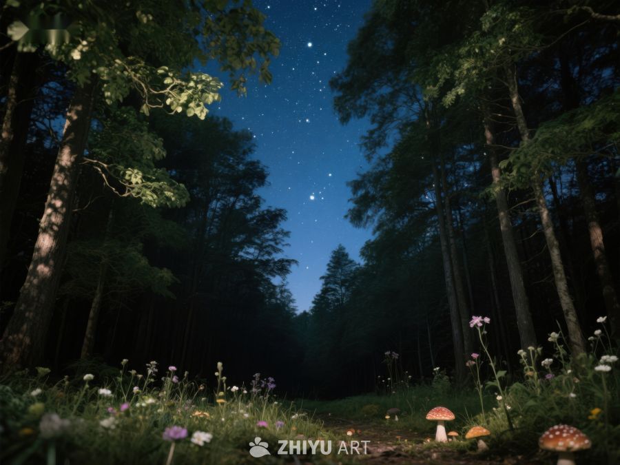 夜幕森林中的蘑菇与繁星 468