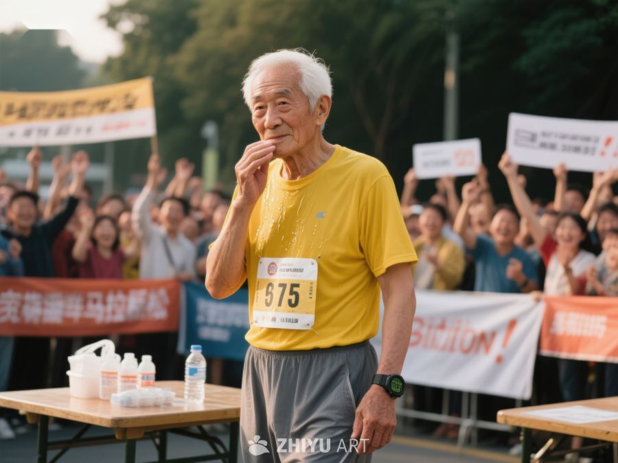 老人参加马拉松比赛，观众热情欢呼 370