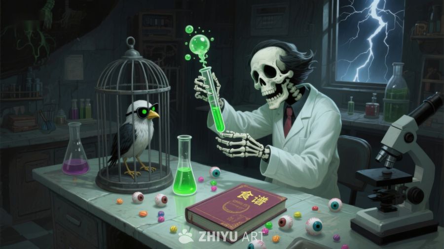 骷髅科学家在实验室进行神秘实验