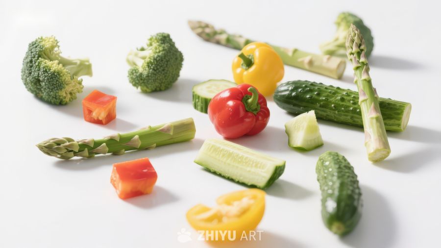 新鲜蔬菜切块摆拍