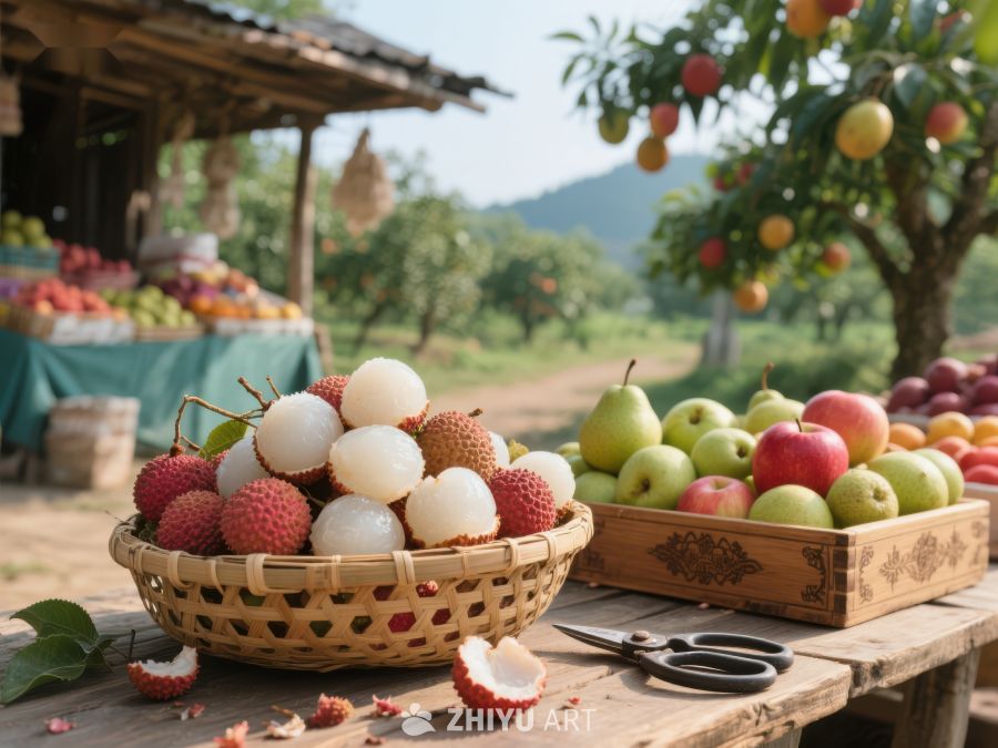 果园丰收，新鲜水果摆满桌 169
