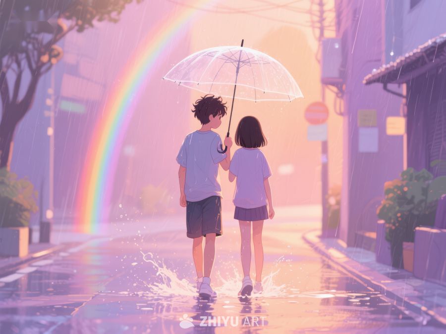 雨中彩虹下的温馨同行 1137