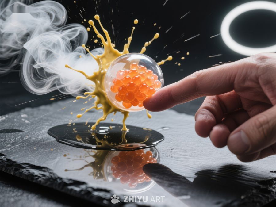 手指轻触鱼子酱，瞬间爆溅 578