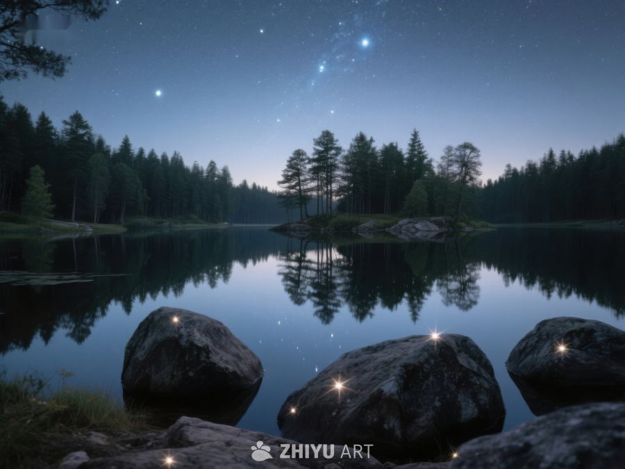 夜空下的静谧湖景 340