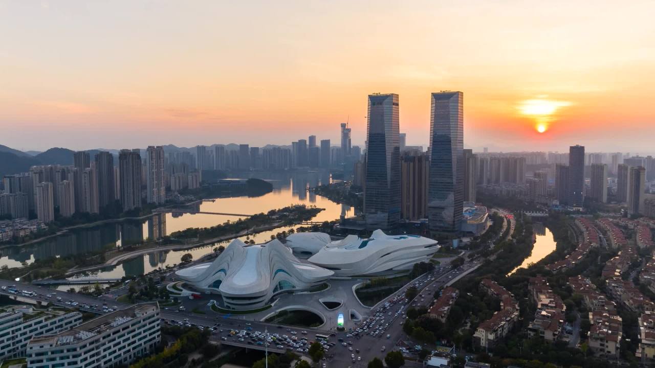 湖南长沙梅溪湖城市风光延时航拍 1