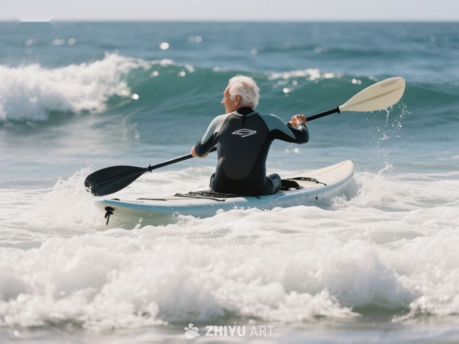 海上划桨：老人在波浪中驾驶皮划艇 104