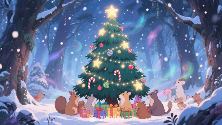 森林中的圣诞树与动物们 179