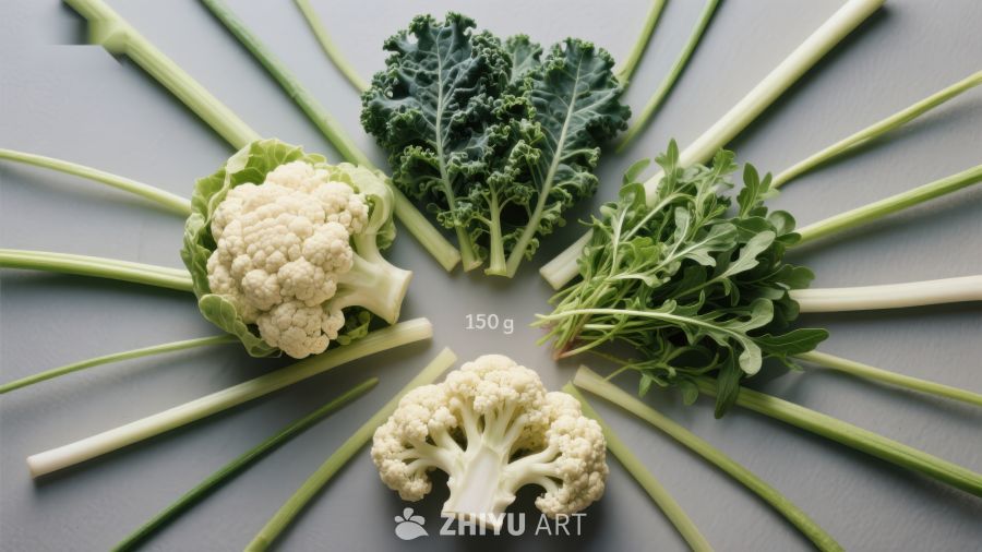 新鲜蔬菜组合：西兰花、羽衣甘蓝与芝麻菜