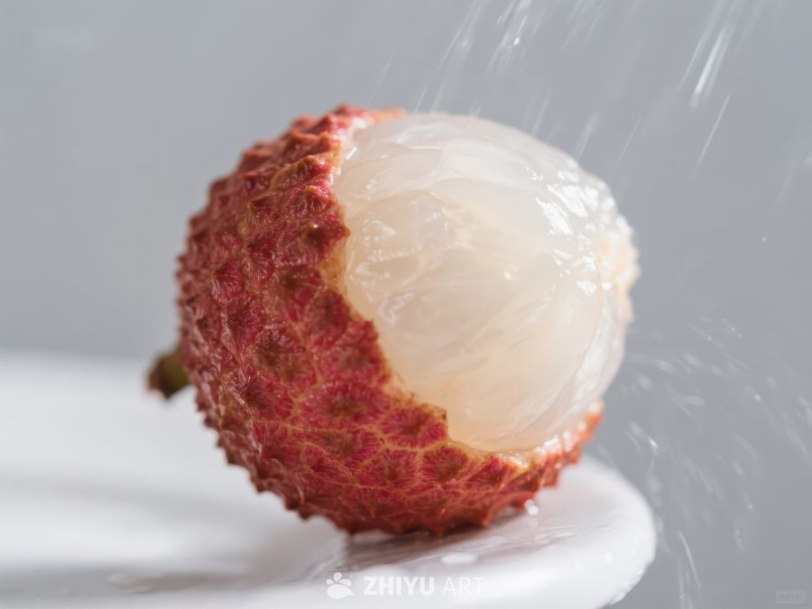 新鲜荔枝被水滴溅射的瞬间 673