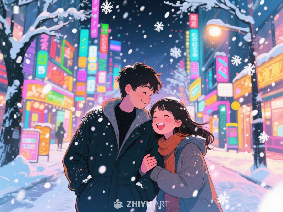 冬夜街头的温馨时刻 169