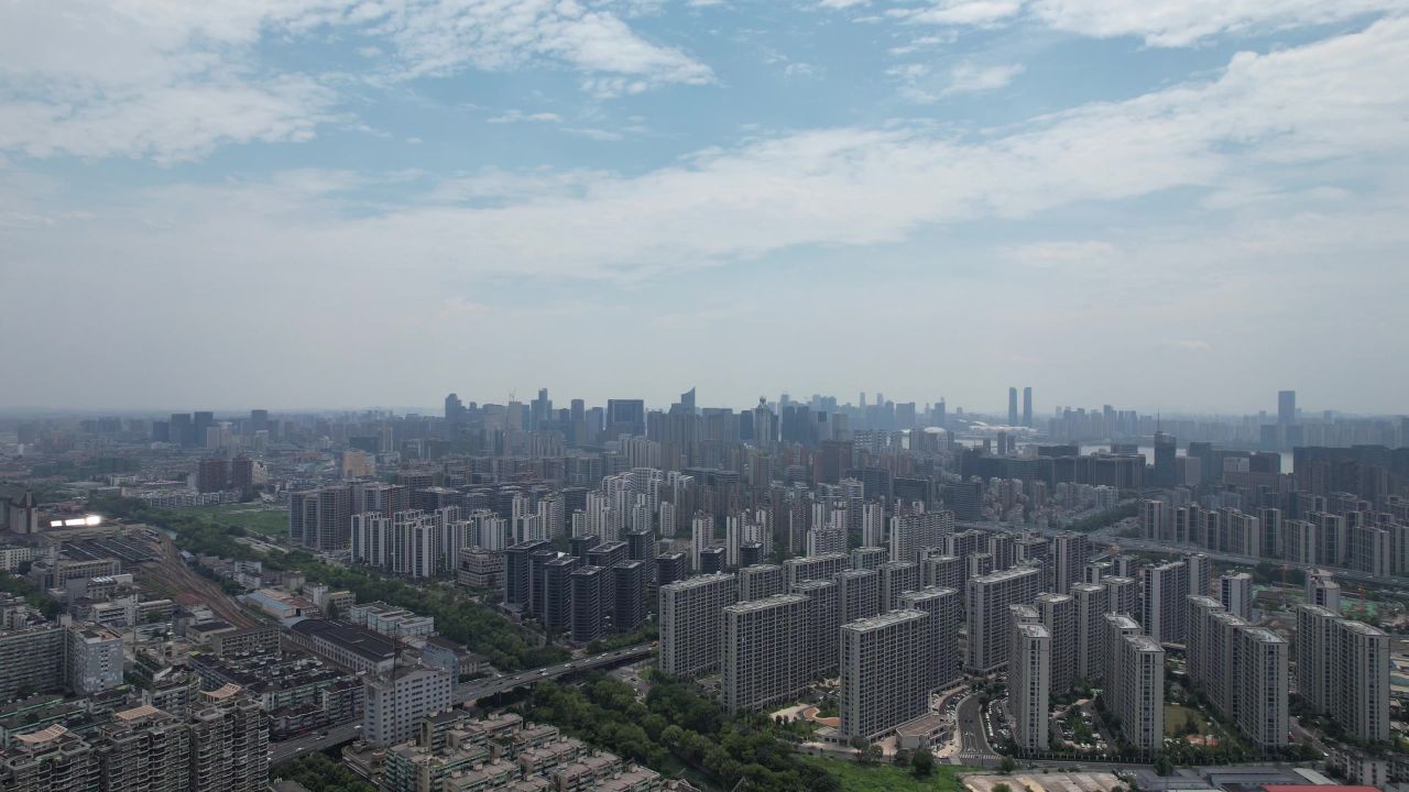 杭州城市风光交通高架桥航拍 