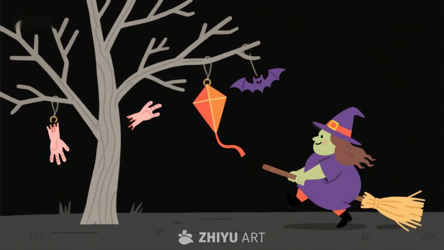 万圣夜女巫与神秘树