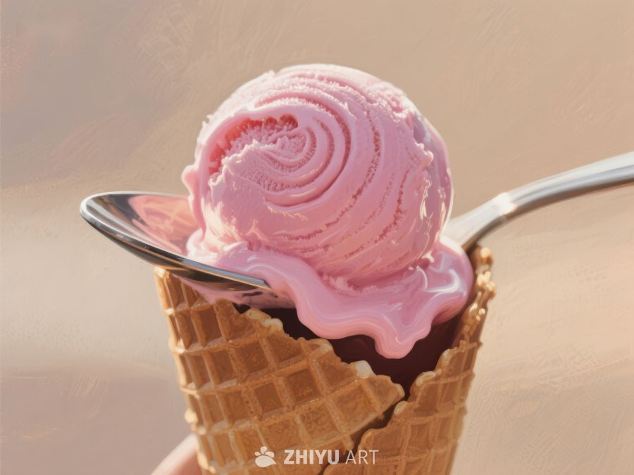 粉色冰淇淋球在蛋筒中 220