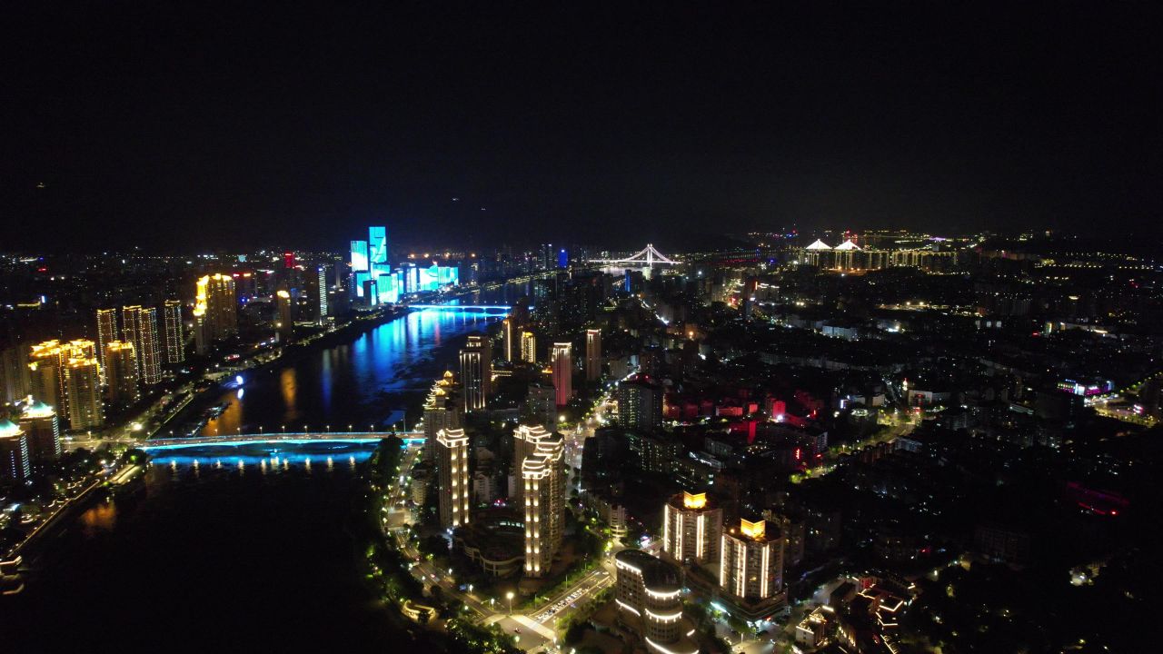 福建福州城市夜景灯光航拍