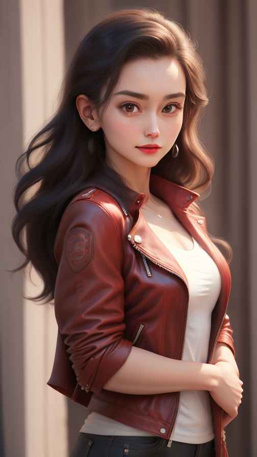 红色皮衣大美女