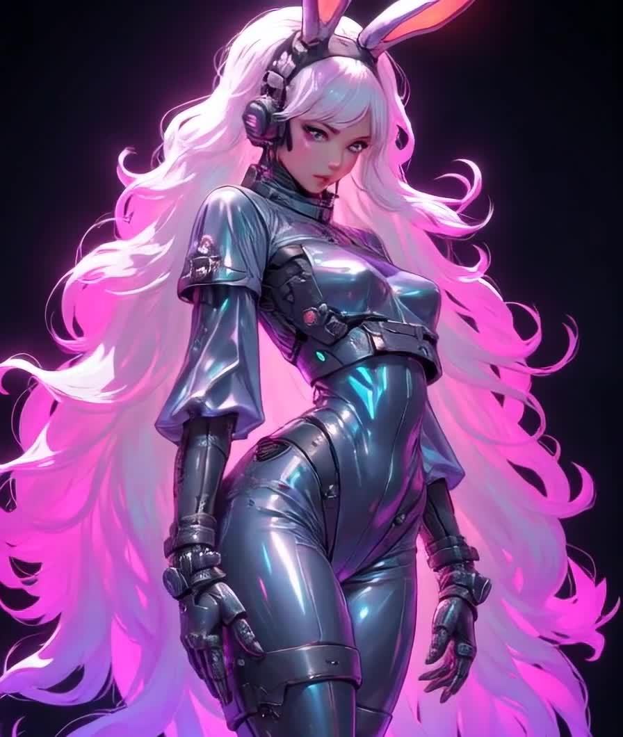 未来机甲兔女郎，银色紧身衣长发女战士