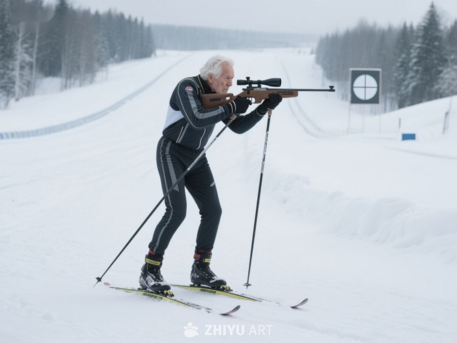 冬季射击滑雪者专注瞄准 60