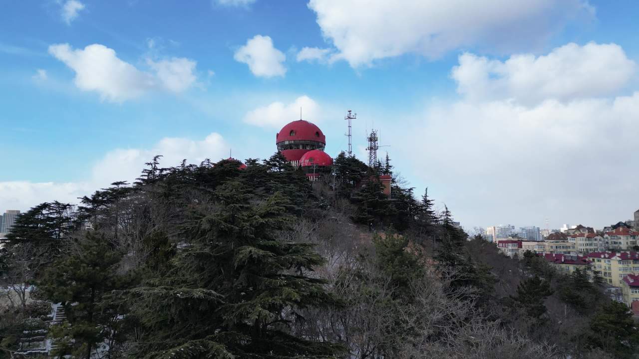 青岛市南老城区信号山雪景航拍 7