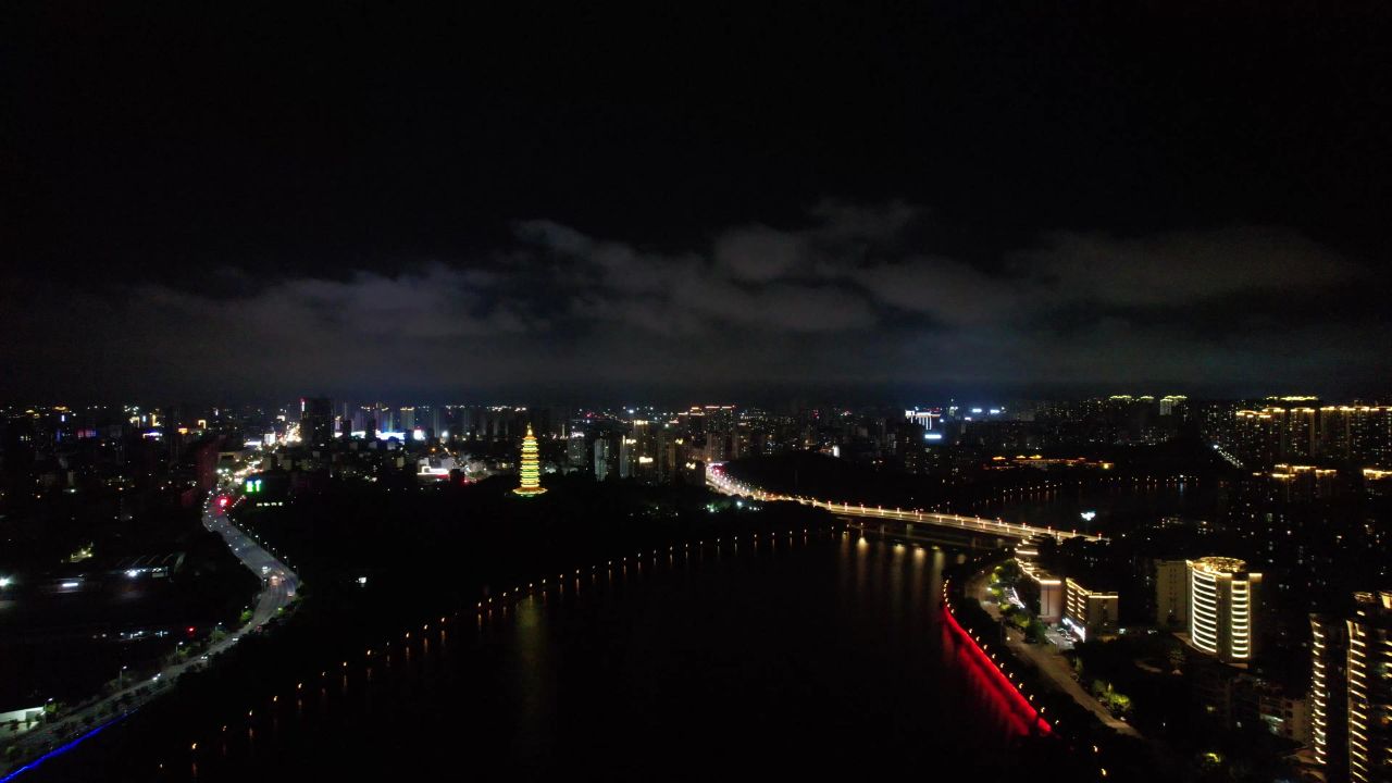 江西赣州章水两岸夜景灯光航拍