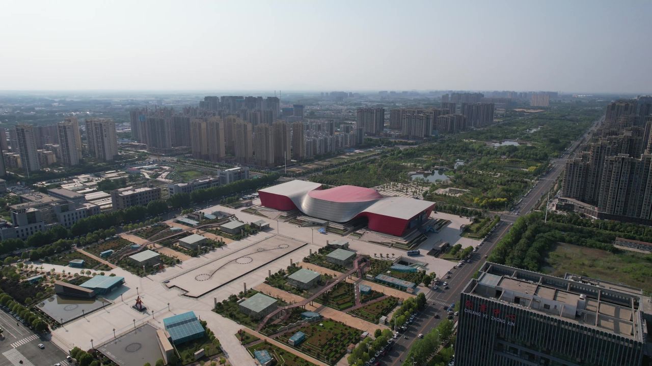  航拍河南许昌科技广场许昌海洋馆